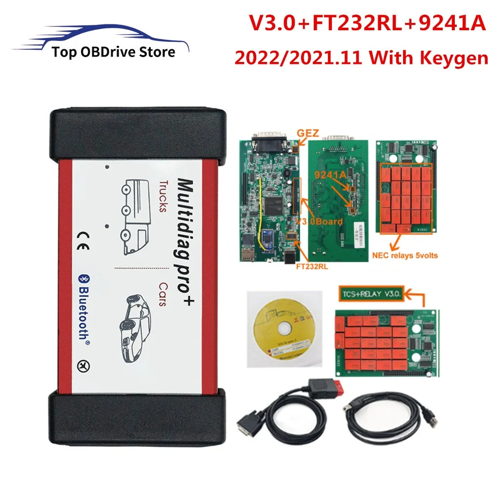 2024 SW Multidiag Pro TCS Pro With V3.0 9241A NEC Relays For Car Truck OBD2 Car Diagnostic Tool 150e Bluetooth Auto Scanner