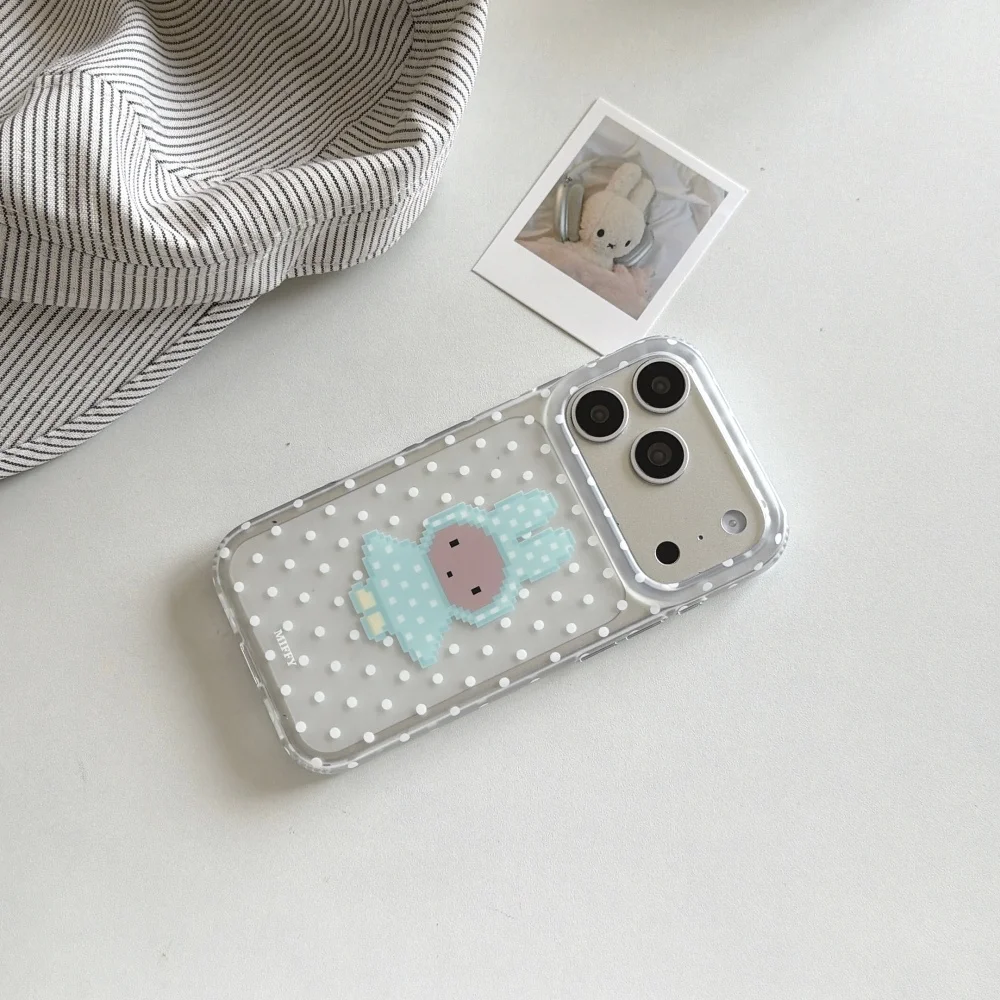 Kawaii Pixel Miffy Bunny Dot Phone Case for iPhone 17 Pro 16 Max 15 16 17 Pro Max 15Pro Fashion Cute Shockproof Girly Back Cover