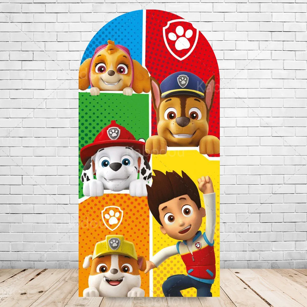 Patrulha pata arco pano de fundo para criança 1st festa de aniversário decoração parede filhote de cachorro chá de bebê fotografia fundo photo studio banner
