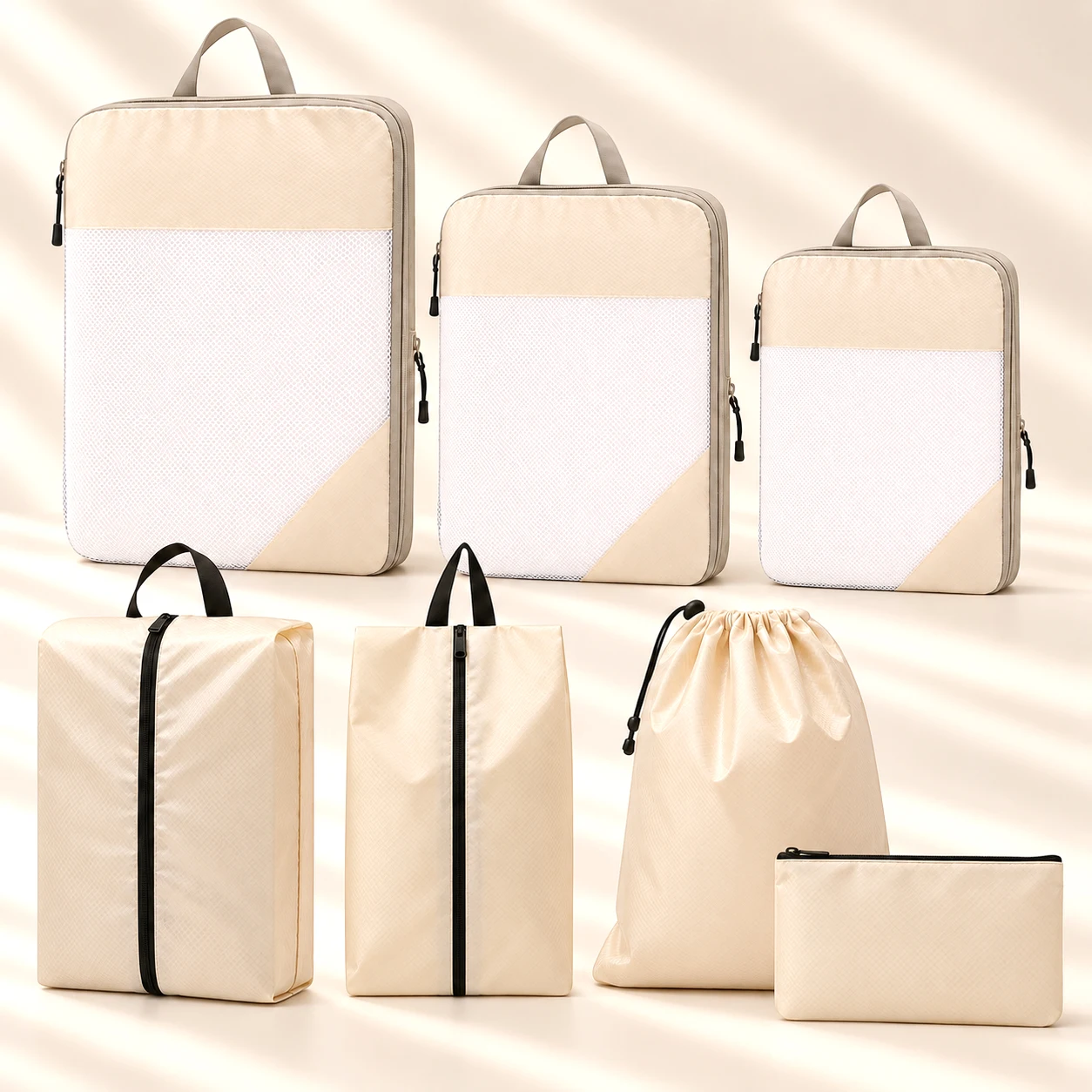 Diamond Grid Compression Packing Cubes Travel Organizer Set Luggage Bags for Clothes Shoes Toiletries Hanging Storage Pouch