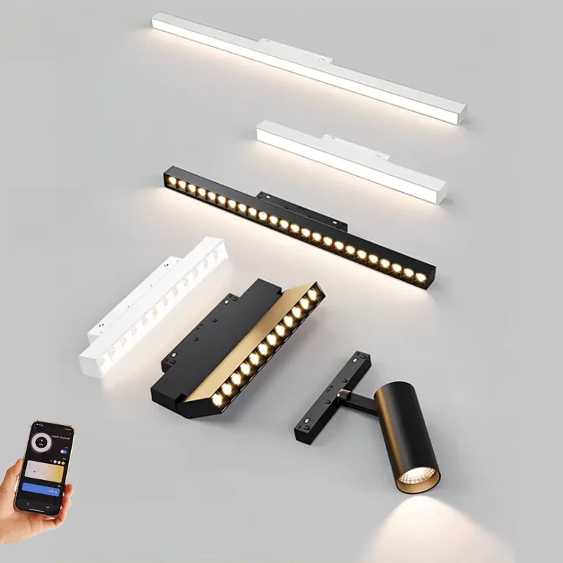 20 types de lumière sur rail magnétique intelligente Tuya Zigbee DC48V LED Downlight Spot Grille d'inondation lampes moderne maison salon noir blanc