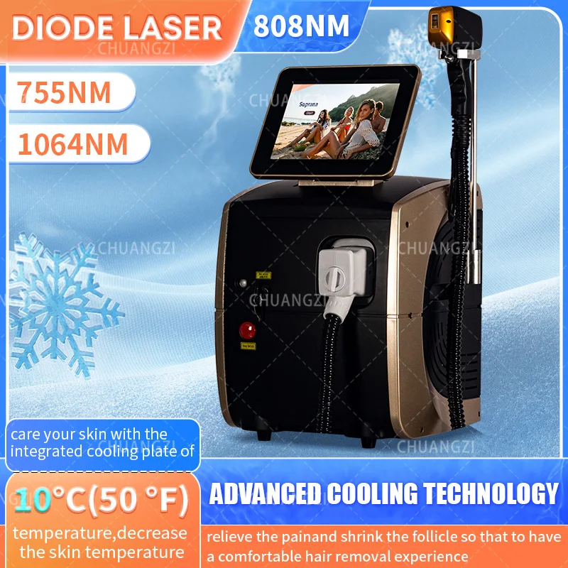 

2024 Portable Professional Diode Ice Titanium Laser Body Hair Removal Machine 808 755 Alexandrite Equipment 3-wave Permanent