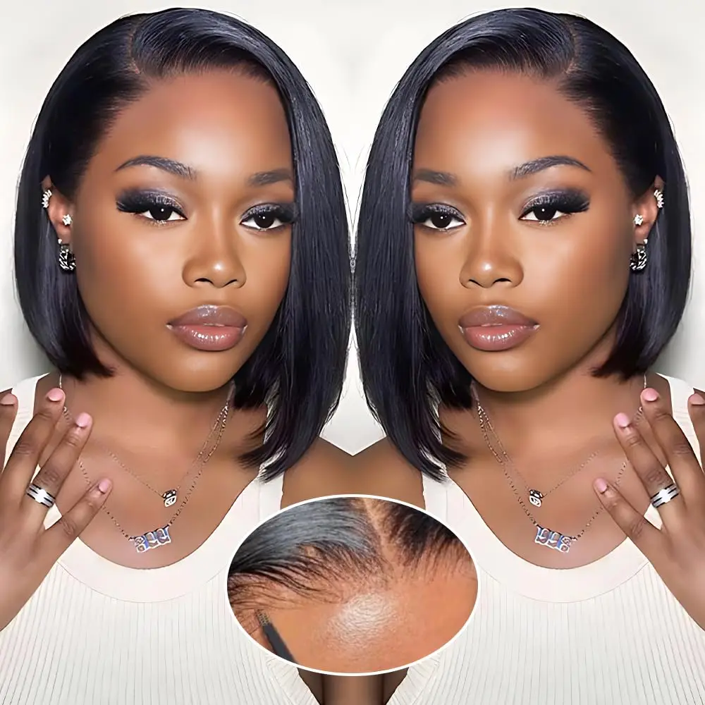 

Glueless Wigs Human Hair Short Straight Bob Wig Transparent 13X4 Lace Front Wig Wear And Go 4X4 Lace Closure Wigs For Women Hair