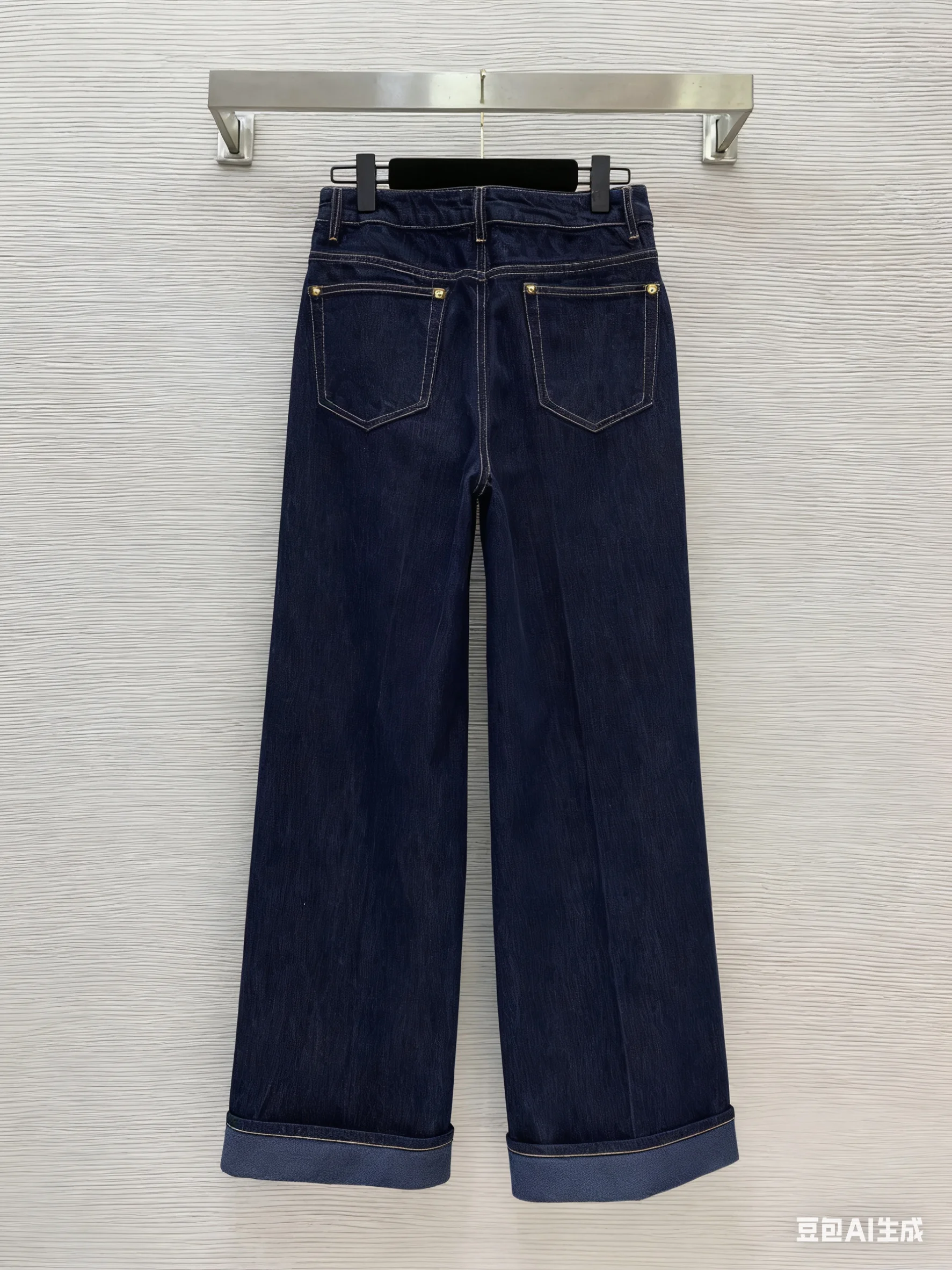 

High quality spring and summer women's washed denim, cotton, gold hardware, floral print, flanged wide leg jeans, pants SU99