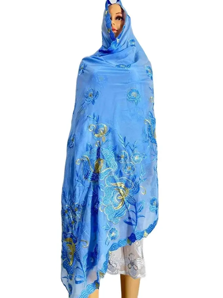 Soft Luxury Scarf High Quality 100% Cotton Dubai African Women Islamic Scarf  pattern Embroidery Chemical Lace Scarf  manycolor