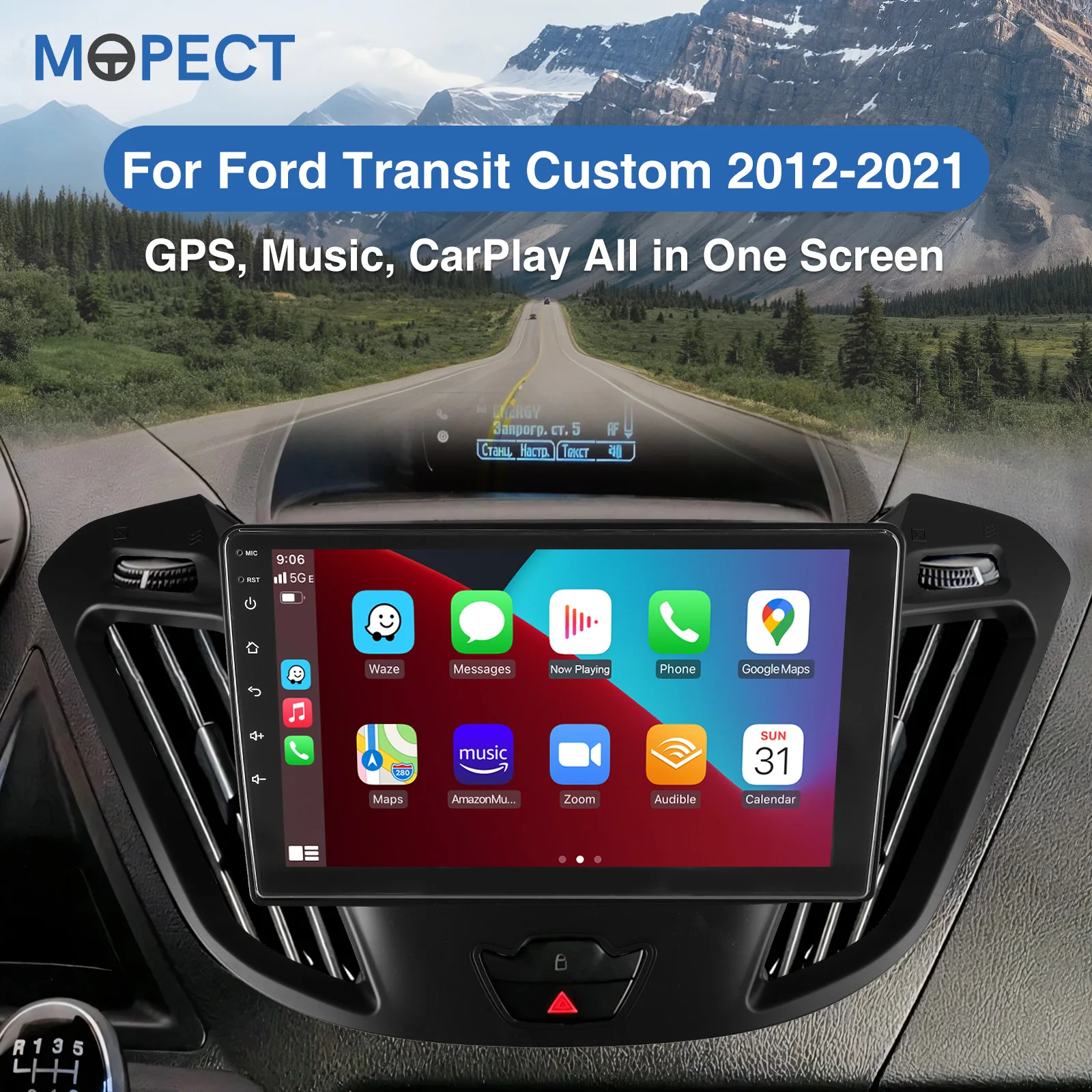 MOPECT Android 15 Draadloze CarPlay Autoradio voor Ford Transit Custom 2012-2021 GPS FM WiFi Auto Touchscreen Multimedia Video - afbeelding 2