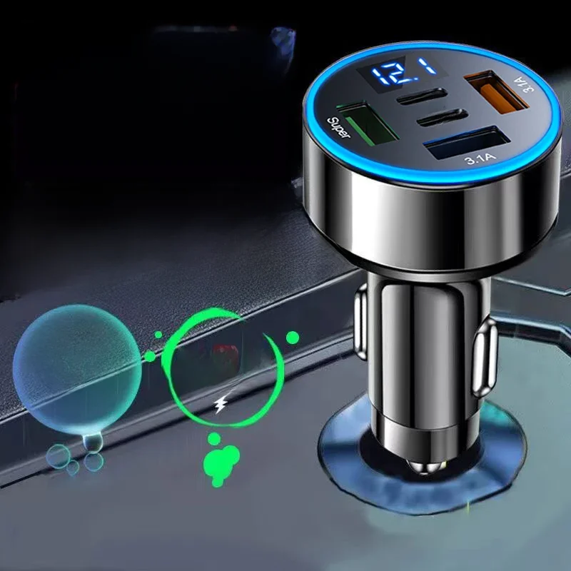 UYUXIO 5 en 1 USB adaptateur de chargeur de téléphone de voiture avec affichage de tension double Port PD Charge Super rapide pour iPhone Samsung Huawei OPPO