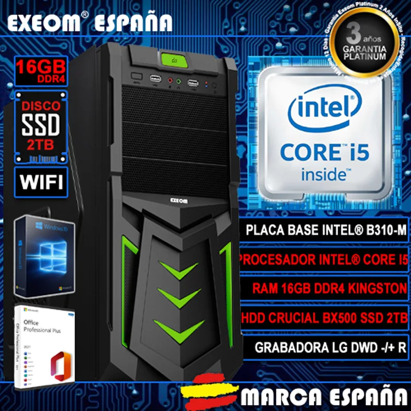 Ordenador Gaming Pc Sobremesa Intel i5 16GB DDR4 SSD Crucial 2TB WIFI Windows 10 Ordenador Pc , Ordenador escritorio