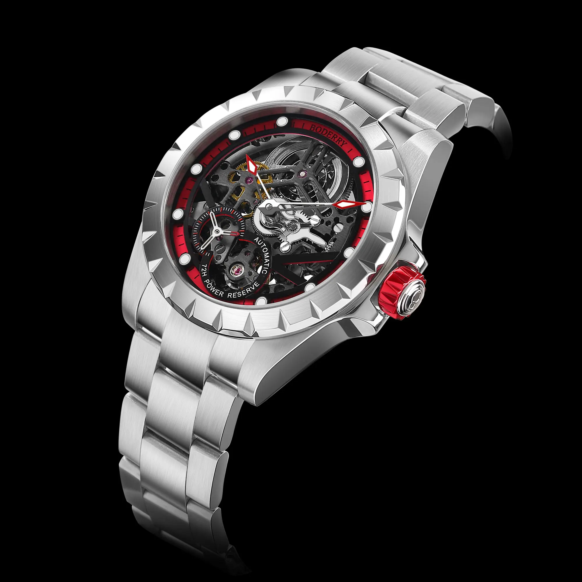 Boderry Windmill Men\'s Skeleton Stylish Watches Automatic Mechanical Fashion Sports Watch for Men Waterproof Wristwatches