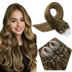 LaaVoo Micro Link Hair Extensions 100% Real Natural Straight Brazilian Human Hair PreBonded 50G&100G Remy Micro Ring Hair