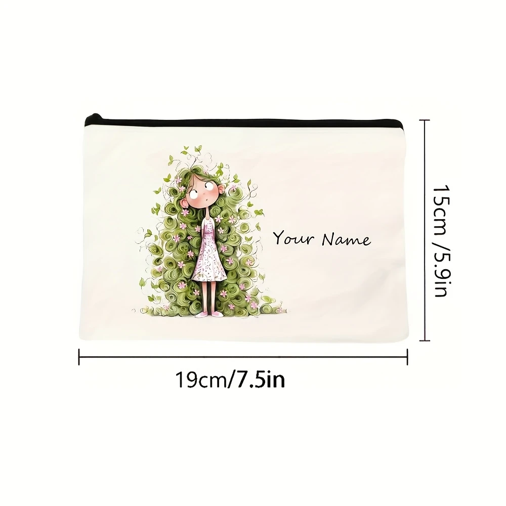 Customizable Name Green Girl Themed Makeup Bag - Durable,Large Capacity,Lightweight & Foldable Cosmetic Pouch with Open Closure