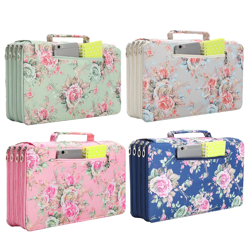 Trousse à crayons à motif de rose, avec un design de texture florale fraîche - Conception de 200/252/300 trous, sac de rangement en tissu durable, adapté aux crayons, des marqueurs, des ciseaux -