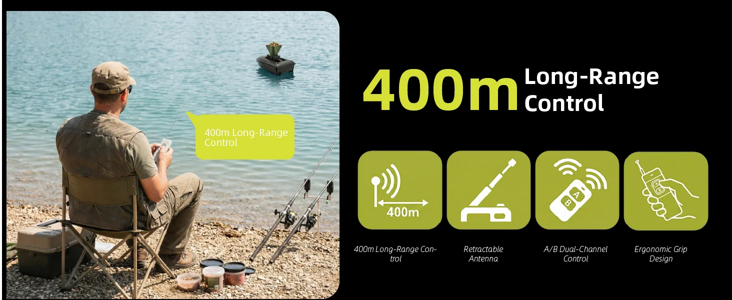 Ferngesteuerter Köderstreuer für Köderboote, 360° ° Rotierender Köderspender, 2,4GHz Drahtlose Steuerung, 400M Reichweite, Karpfenangel-Köderboot Ac – Detail 9