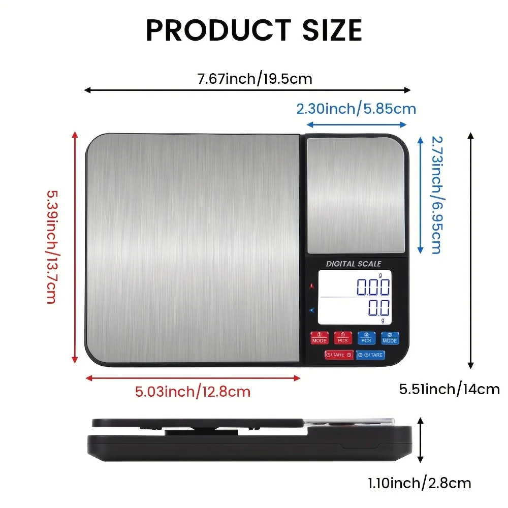 Double-Pan Kitchen Scale 10Kg/1G |   500G/0.01G High-Capacity Independent Measuring Electronic Scale, with Fcm Food Contact Material Certification, Suitable for Commercial Use in Baking and Coffee, High-Precision for Home Use, Requires 3 Aaa Batteries (Not Included).