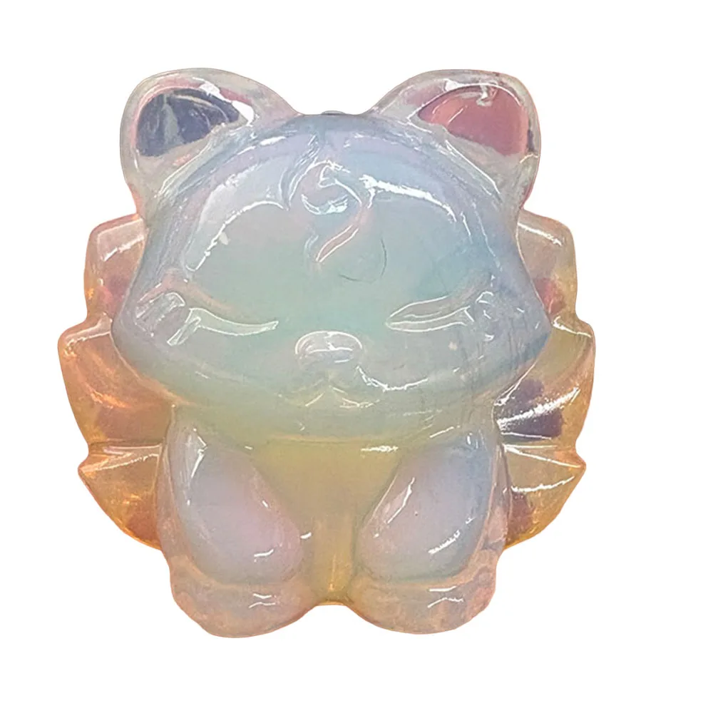 Custom Handcrafted Synthetic Opalite Nine-Tailed Fox Figurine - Detailed Gemstone Nine-Tailed Fox Statue Collectible Home Decor