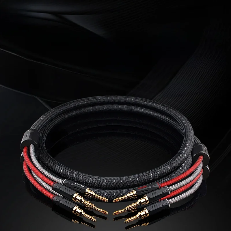 YYAUDIO Hi-End OCC Versilbertes Lautsprecherkabel HIFI Audio-Lautsprecherkabel Bananenstecker zu Bananenstecker Audiokabel für Verstärker