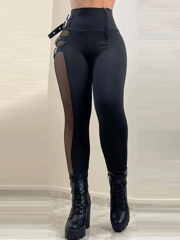 Sexy Zipper Black Slim Pants 2023 Autumn Women Fashion High Waist Skinny Pencil Pant Female Streetwear Trousers y2k Ladies Pants — zdjęcie 2