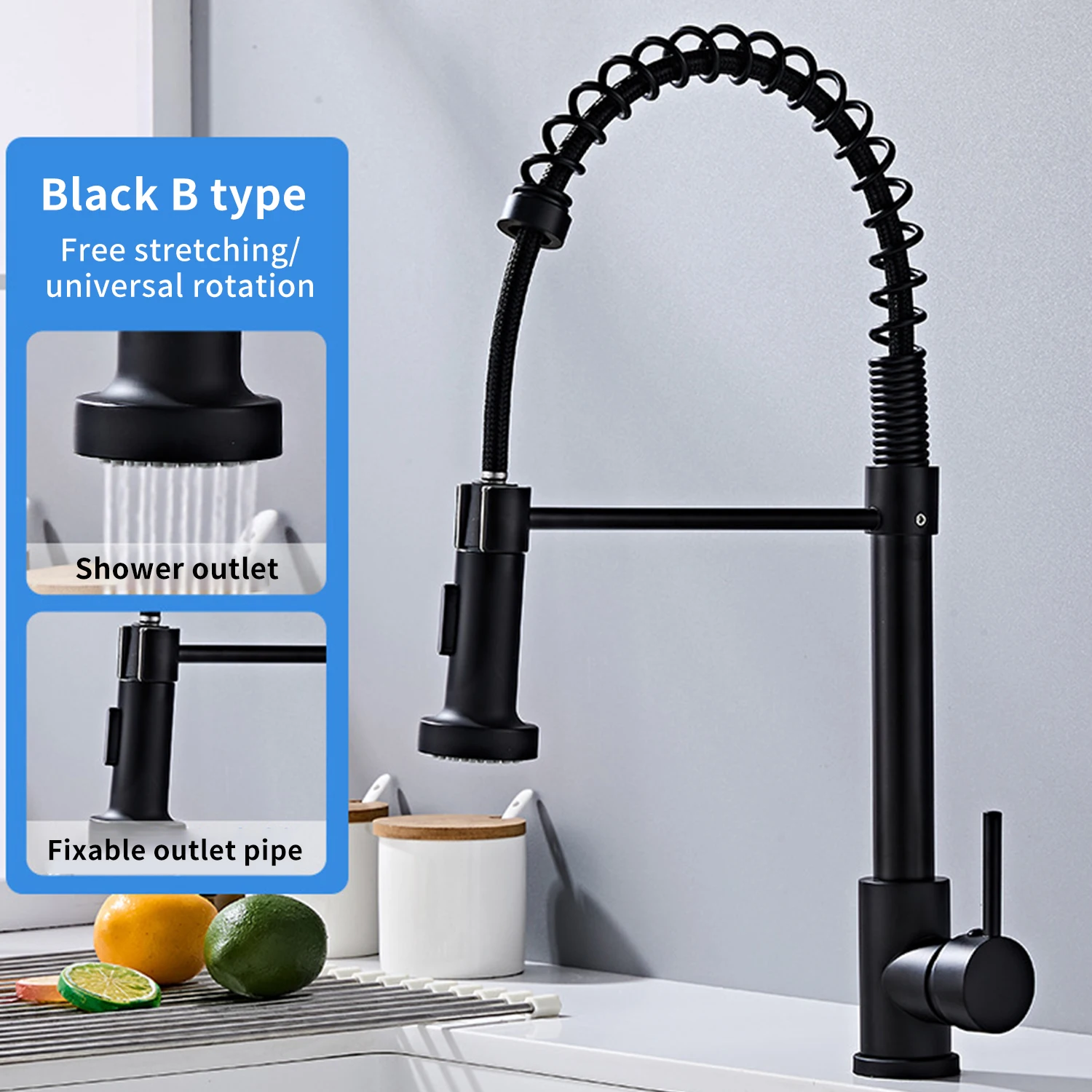 Robinet mélangeur pour évier de cuisine domestique, corps en laiton résistant à l'usure, valve en céramique anti-fuite, robinet d'eau pratique à bec pivotant avec accessoires de montage et tuyaux