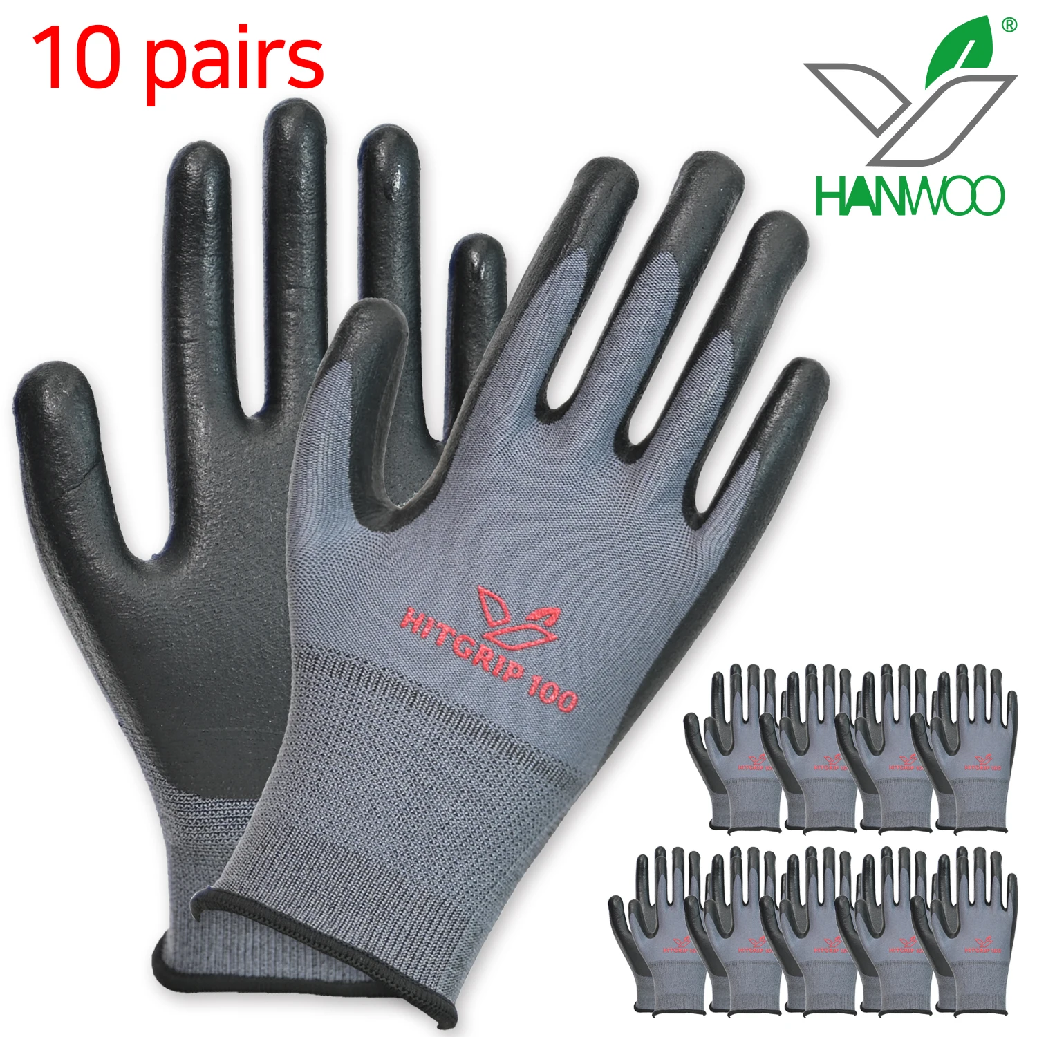 10 Pairs Hanwoo Gloves heat grip 100 Nitrile Foam Coating Smart-touch Work Safety Gloves with anti-skid comfortable wear gam grip Courier gloves