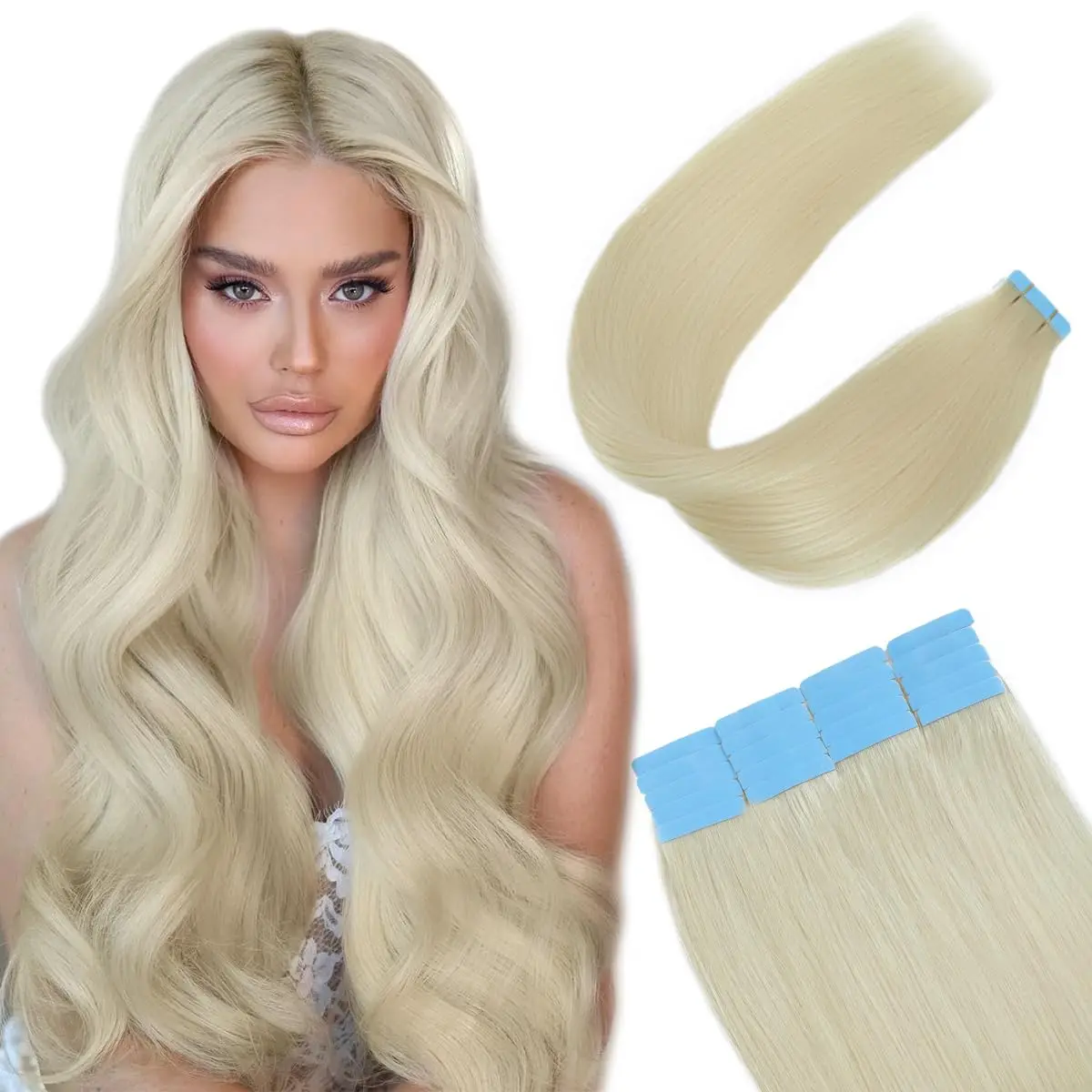 Extensions de Cheveux Humains 613 Blonds, 20 Pièces/Paquet, Remy, Lisses, Invisibles, Trame de Peau