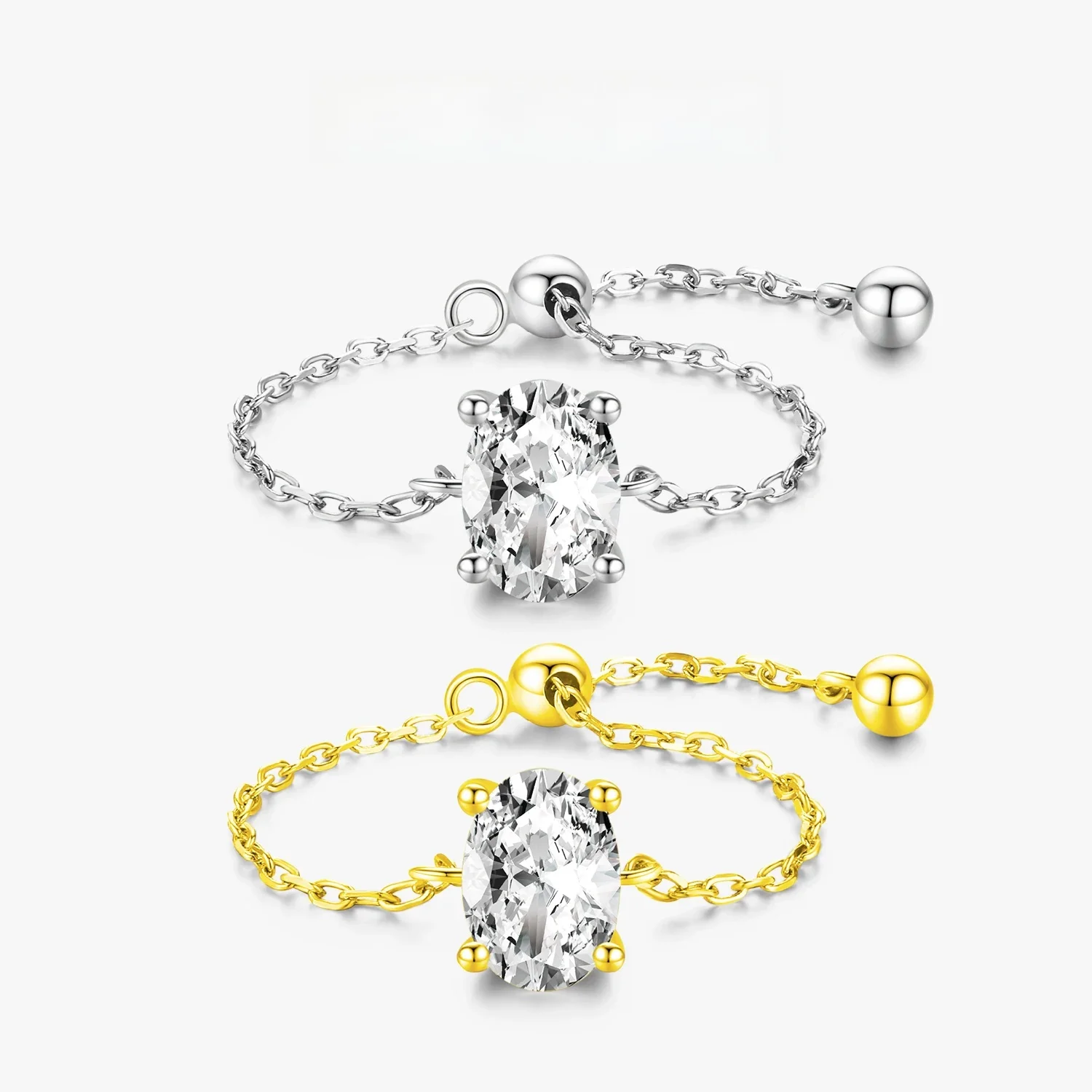 Modian 100% prawdziwe 925 Sterling Silver owalny cyrkon damski pierścionek regulowany łańcuszek Link Rings dla kobiet biżuteria ślubna na prezent — zdjęcie 2