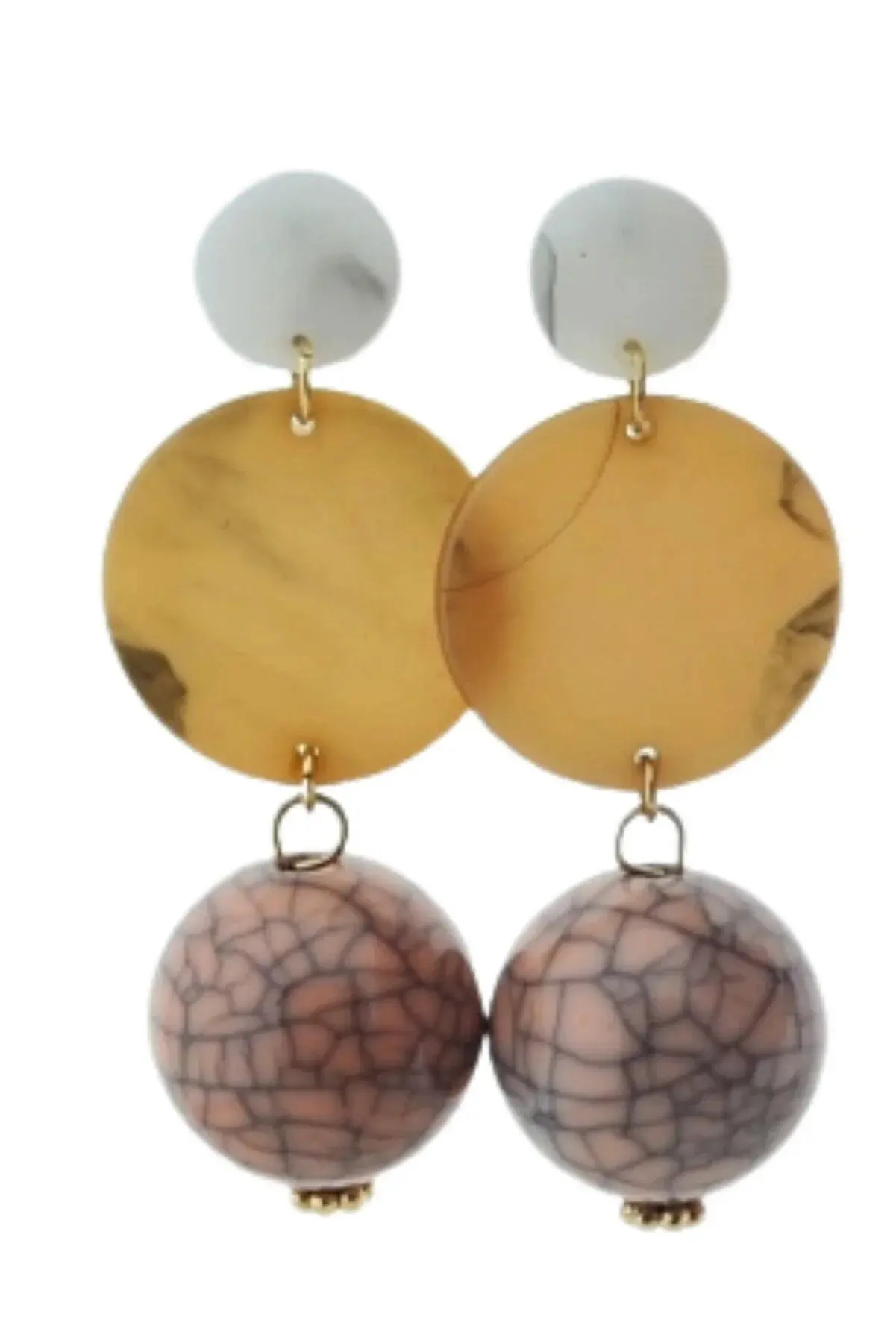 Patterned Round Stone Colored Ball Earrings