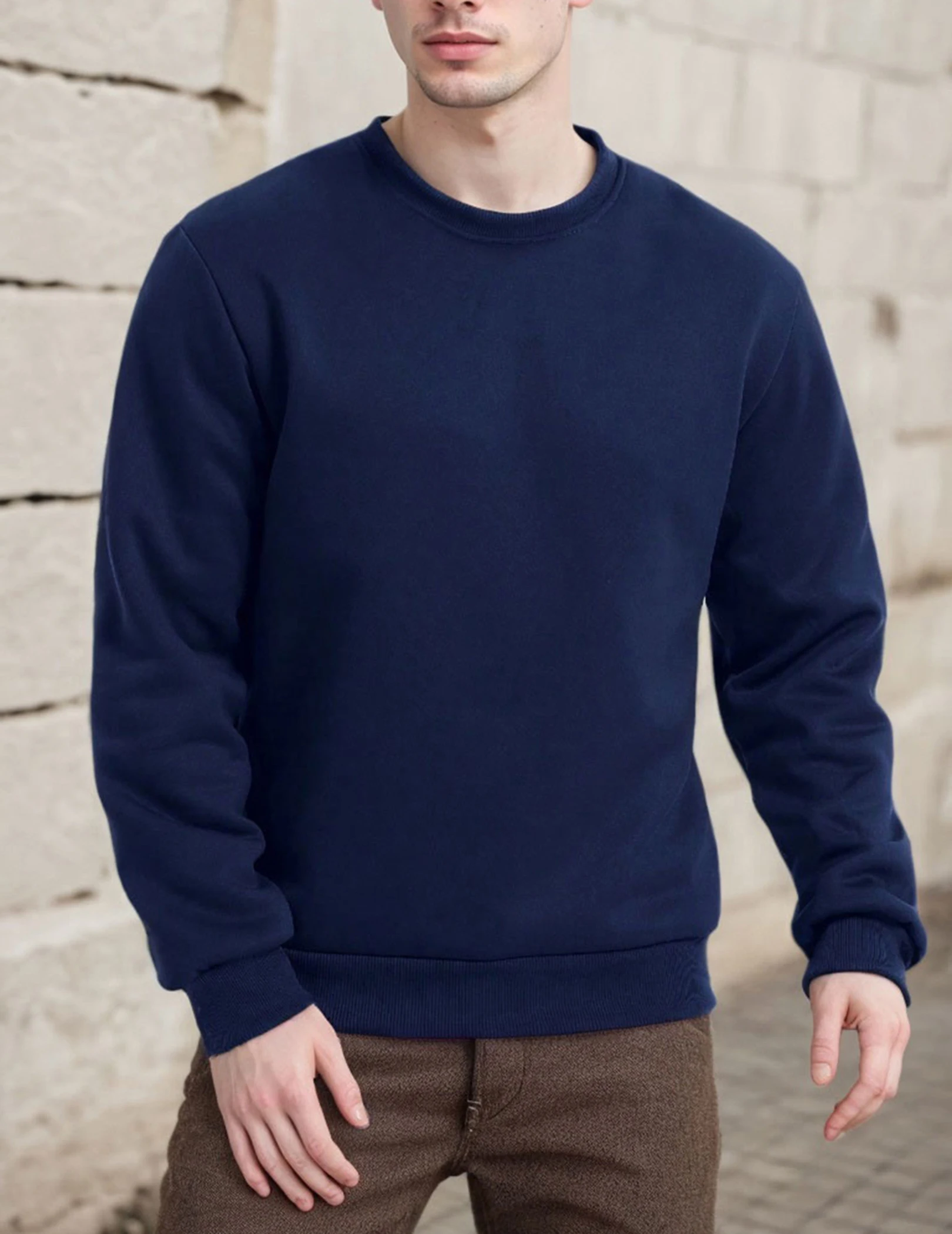 عادية تجريب Crewneck البلوز بلون طويل الأكمام البلوز بلوزات ملابس للرجال شتاء دافئ قمة الرجال هوديي #5