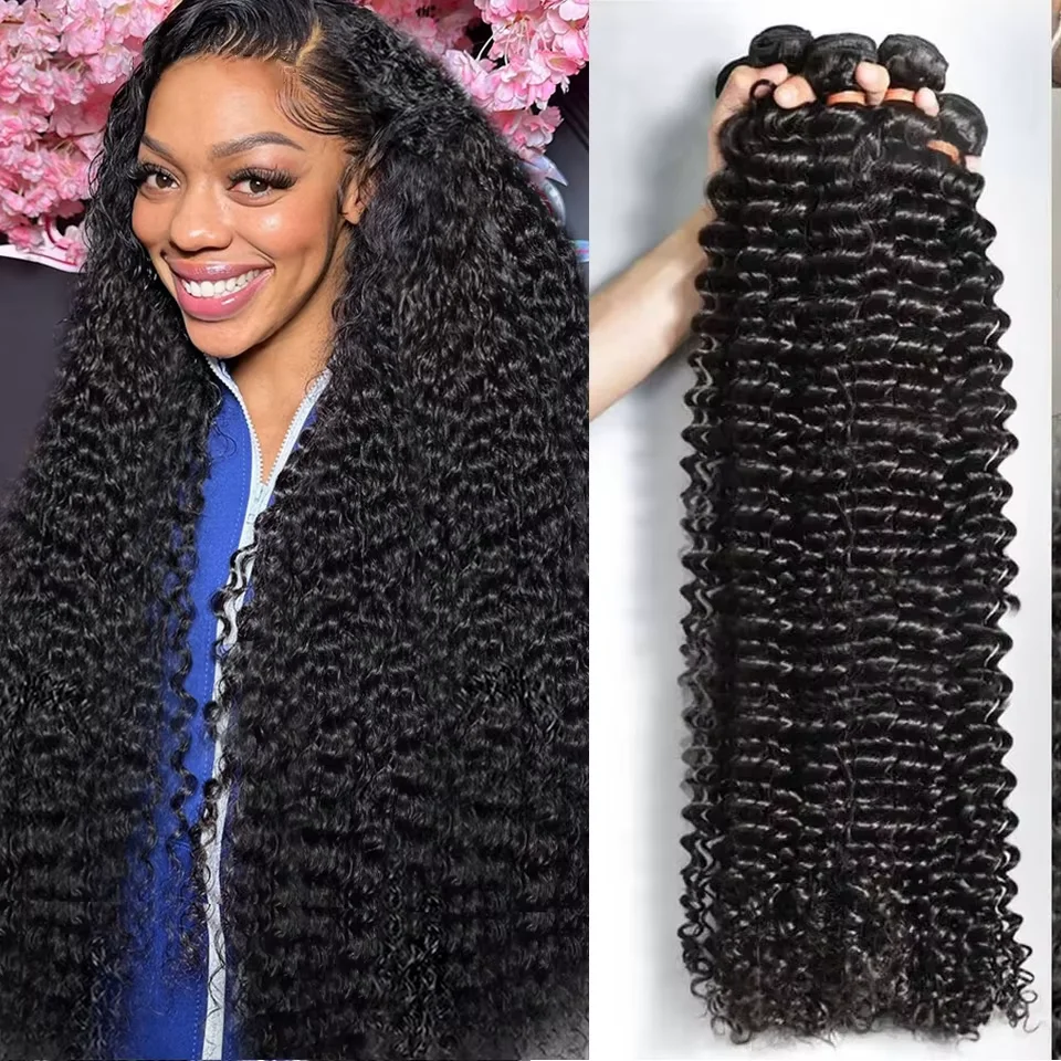 Tissage Fasci di capelli umani con onde profonde 28 30 32 pollici, extension per capelli ricci da donna, brasiliani 100% Remy, fasci di capelli umani morbidi con tessitura profonda, consegna in 3