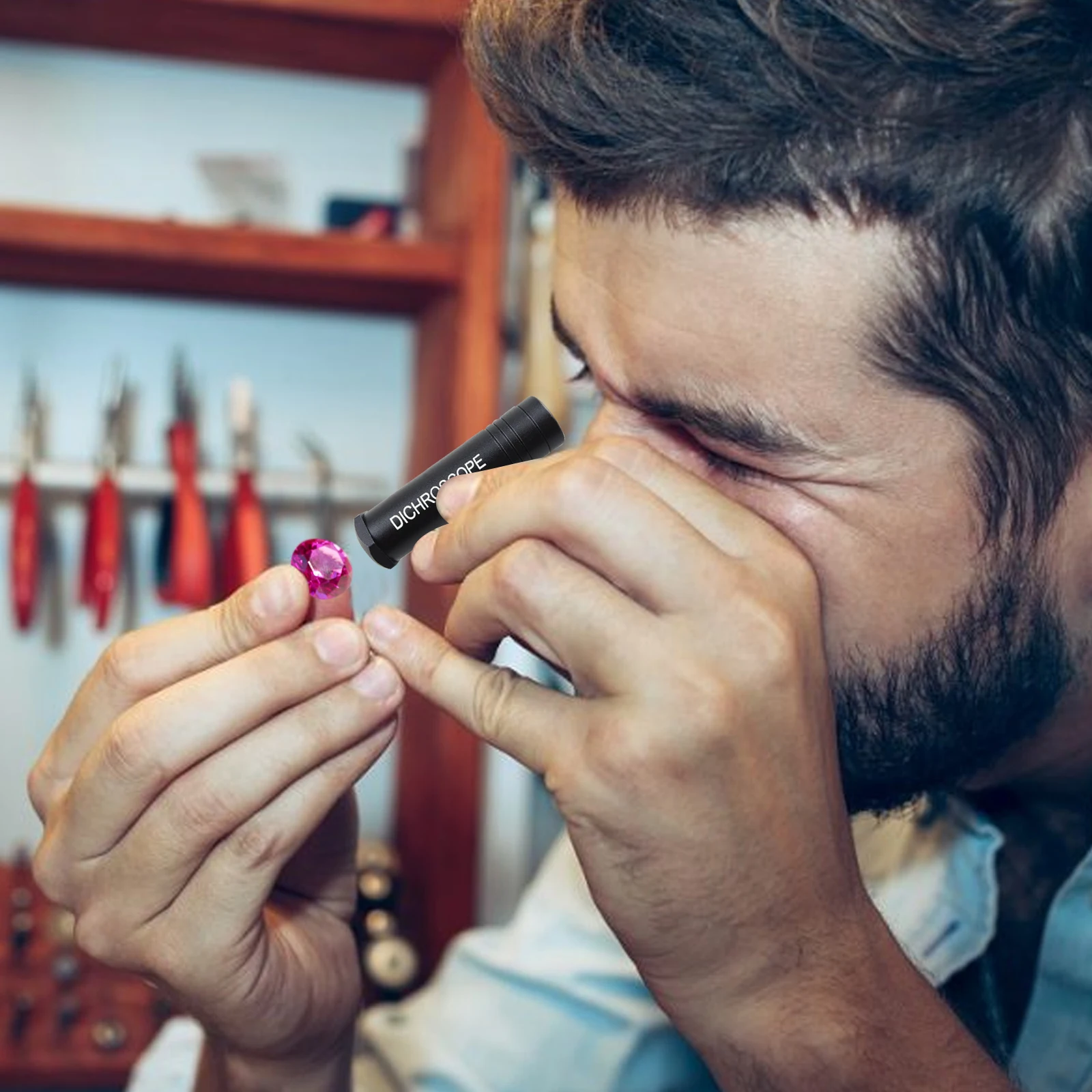 Gema tricópica de calcita, Gema de prueba gemológica de 15mm de diámetro, espectroscopio de GEMA de mano pesada