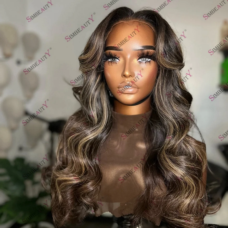 Body Wave 100% Human Hair Lace Front Wigs Highlighted 200Density Peruvian Remy Hair 5x5 HD Lace Closure Wig U Part Wig Glueless