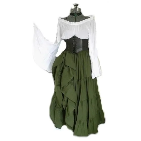 High Waist Long Sleeve Dress Court Style with Flared Sleeve Literary Retro Midi Length Streetwear Medieval Costume for Women - view 4