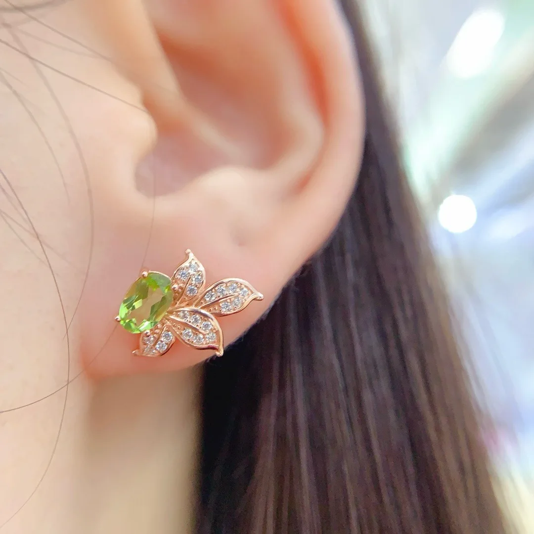 KJJEAXCMY Boutique Jewelry Natural Olivine Women's Earrings 4x6mm Electroplated Rose Gold Bee Style Gift for Girlfriend Birthday