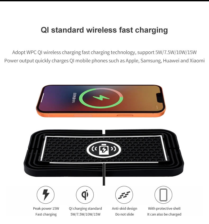 Kabelloses Auto-Ladegerät Silikon-Antirutschmatte für iPhone 18 17 16 15 14 Samsung S24 S23 Xiaomi Auto-Handy-Schnelllade-Induktionsmatte – Detail 6