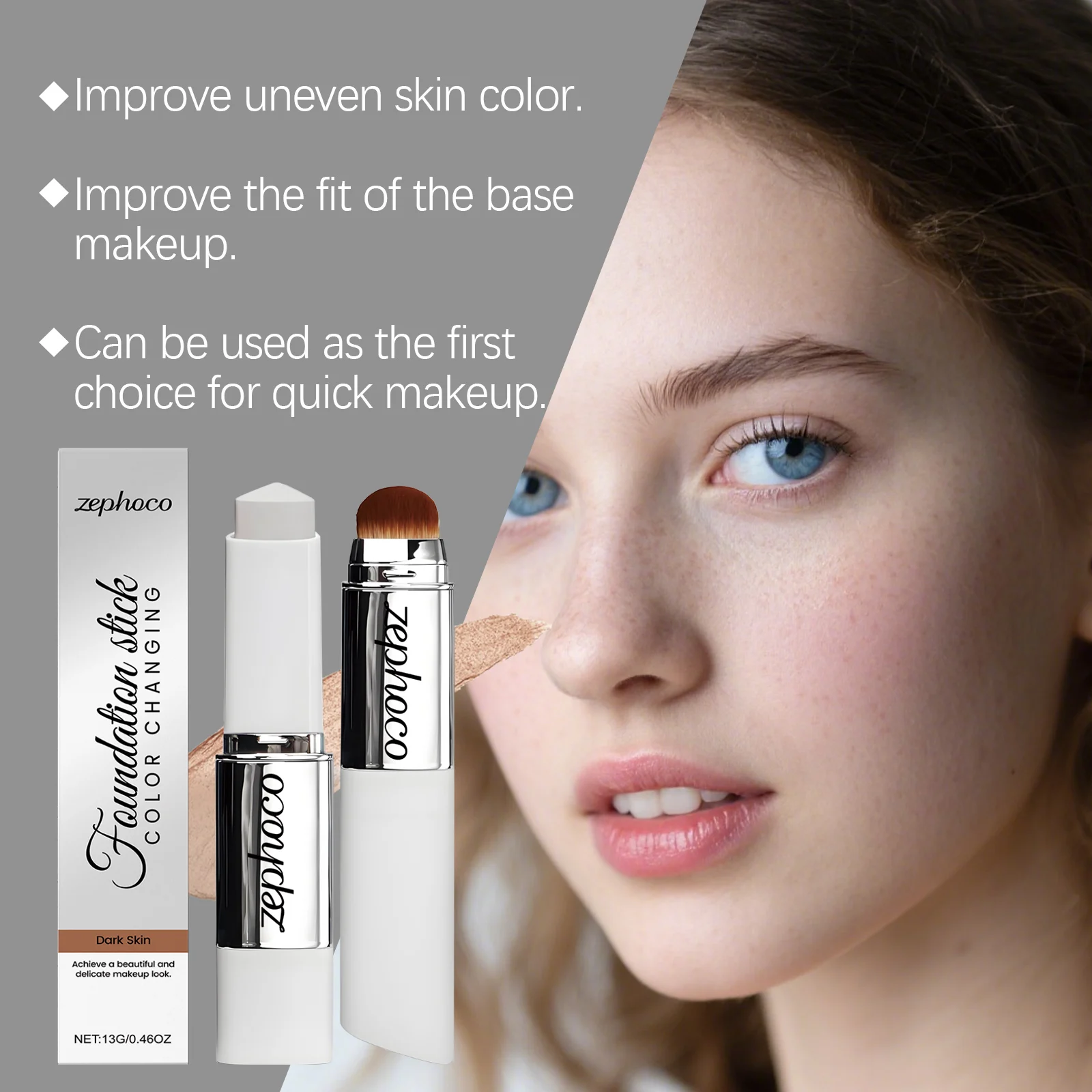 2-In-1 Color Changing Foundation Stick Portable Base Makeup Long-Lasting Coverage Brightening Skin Lightweight Concealer Stick