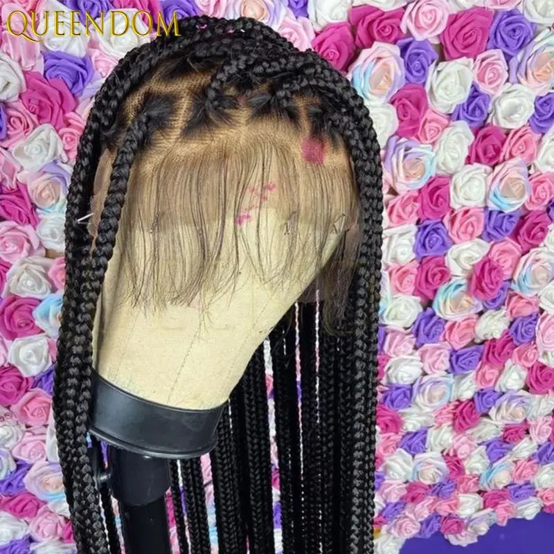 

36 Inch Synthetic Cornrow Box Braided Wigs for Black Women Full Lace Braid Wig Natural Black Knotless Box Faux Locs Wig