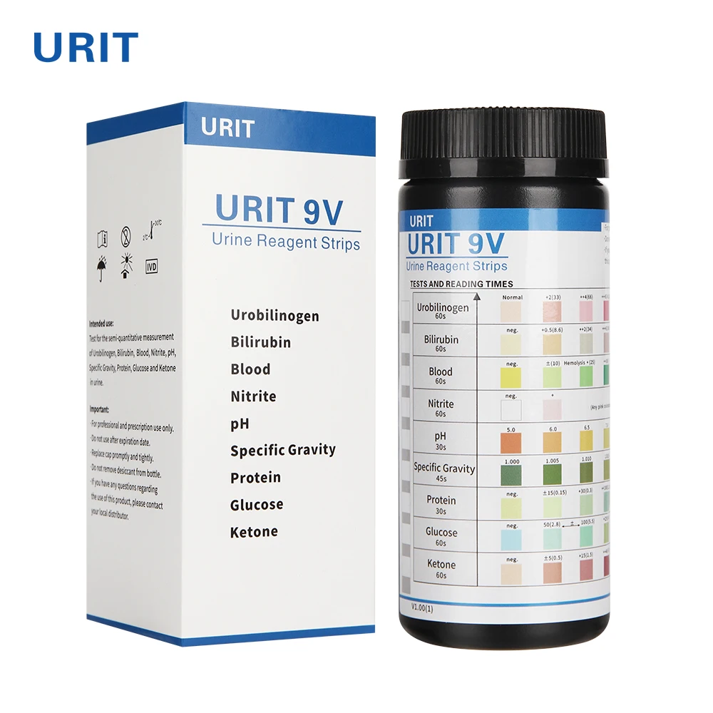 URIT Urine Visual Test Strip Measurement Urobilinogen、Bilirubin、Blood、Nitrite、PH、Specific Gravity、Protein、Glucose、Ketone