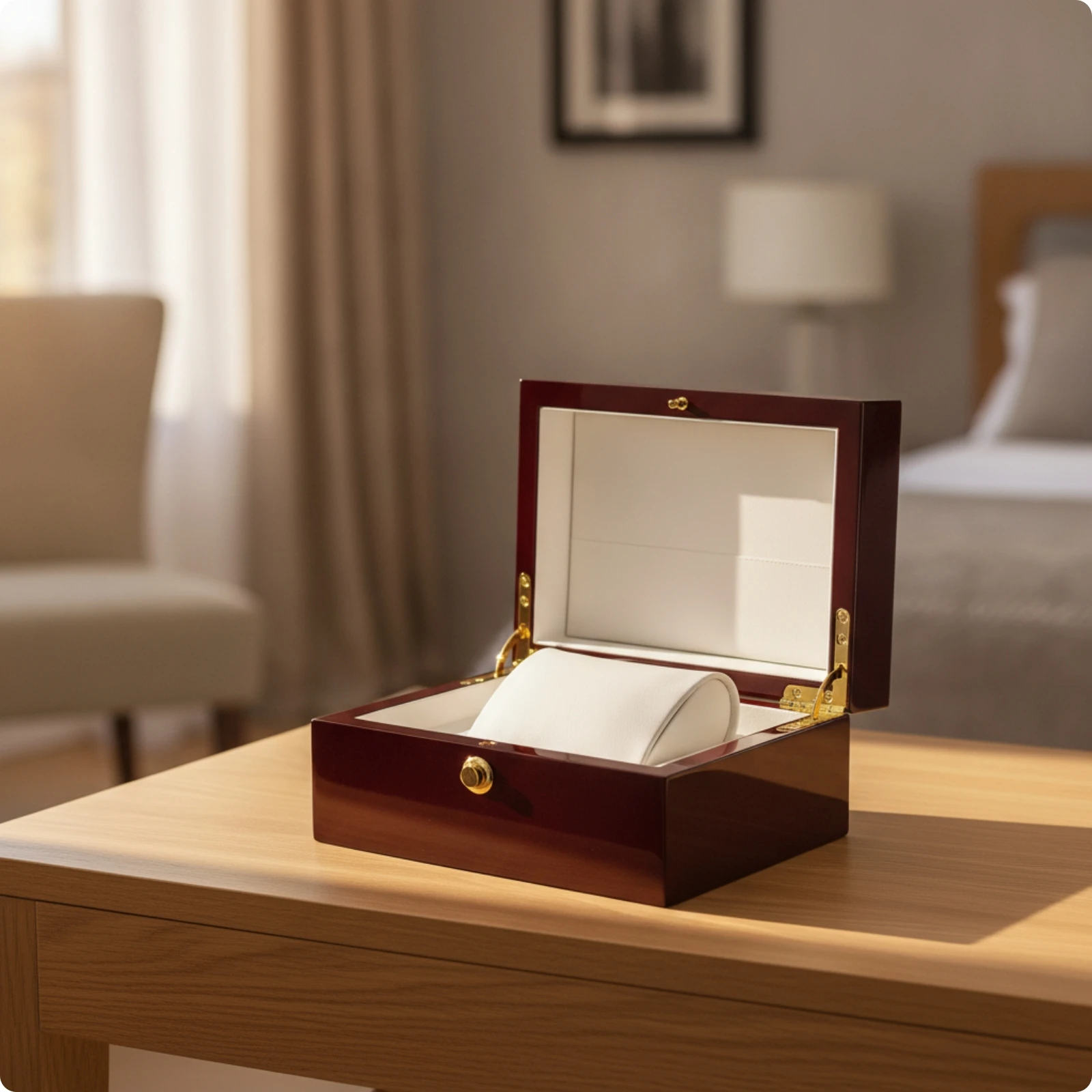 Wooden Flip Watch Box Solid Wood Watch Storage Case Watch Display Box w/ Pillow Cushion for Showcase Display, Collector, Storage