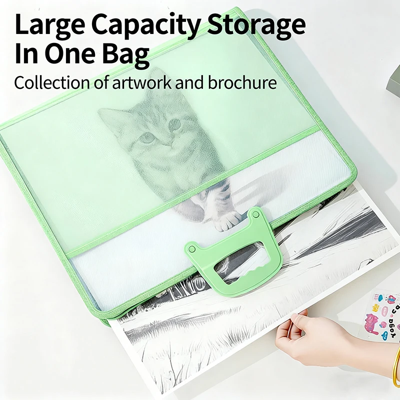 HUAJIE A3 Document Bag PP File Folder Large Capacity Transparent Brochure Storage Bag with Handle for Office School Supplies