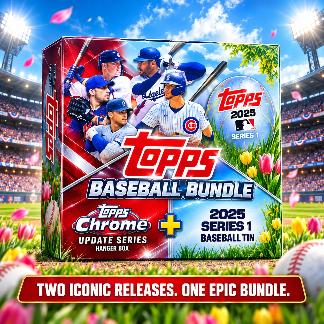 2022 Topps Chrome Update Series Baseball Hanger Box With 2025 Topps Series 1 Baseball Tin, 79 Total Cards, Look for 3 Exclusive Pink Wave Parallels And 2 Holiday Parallels on Average