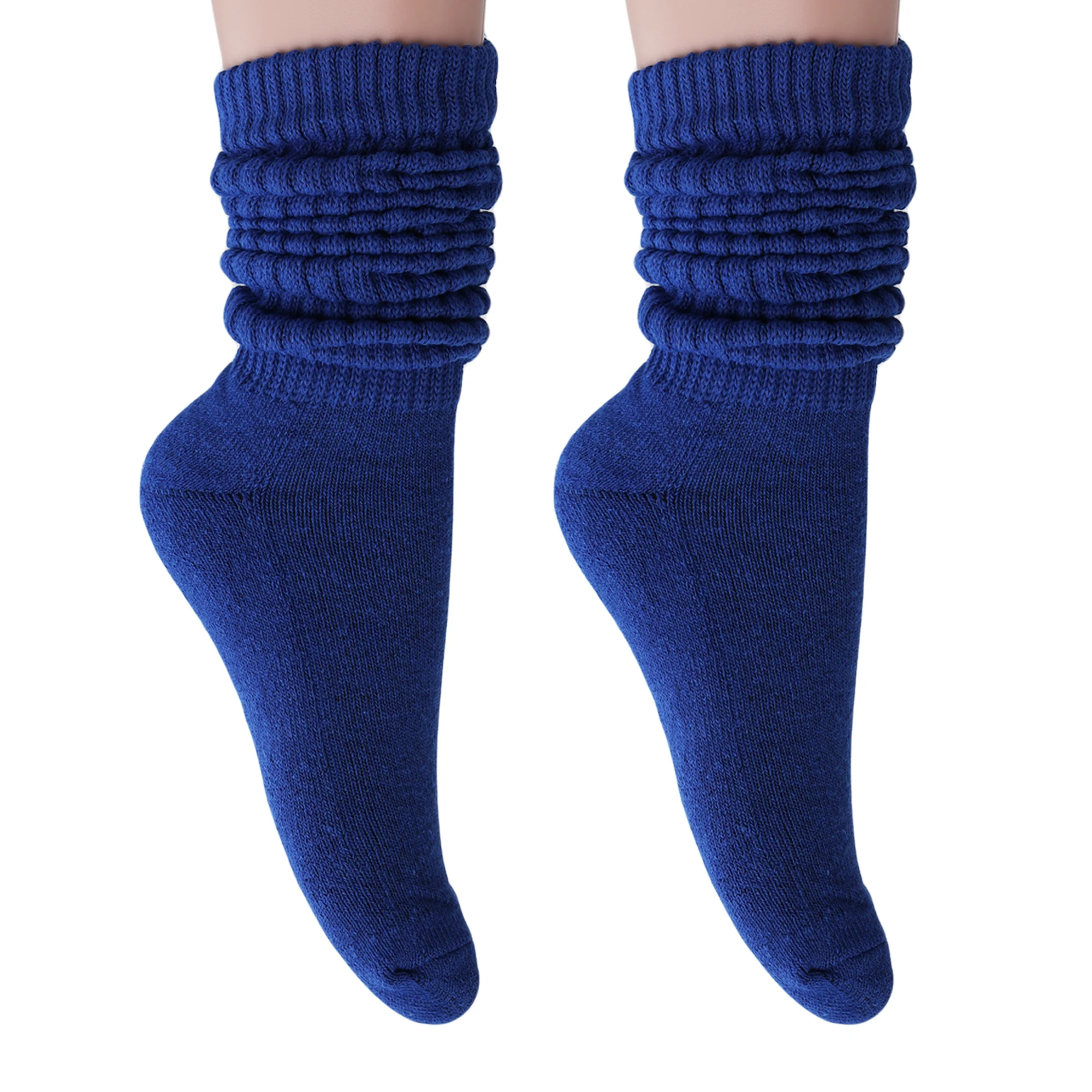 2 Pairs Royal Blue Slouchy Scrunch Cotton Slouch Socks for Women Shoe Size 5 to 10