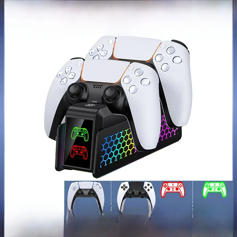 Station de charge pour PS5 type-c, double station de charge RGB, support pour PlayStation 5, contrôleur de jeu sans fil DualSense