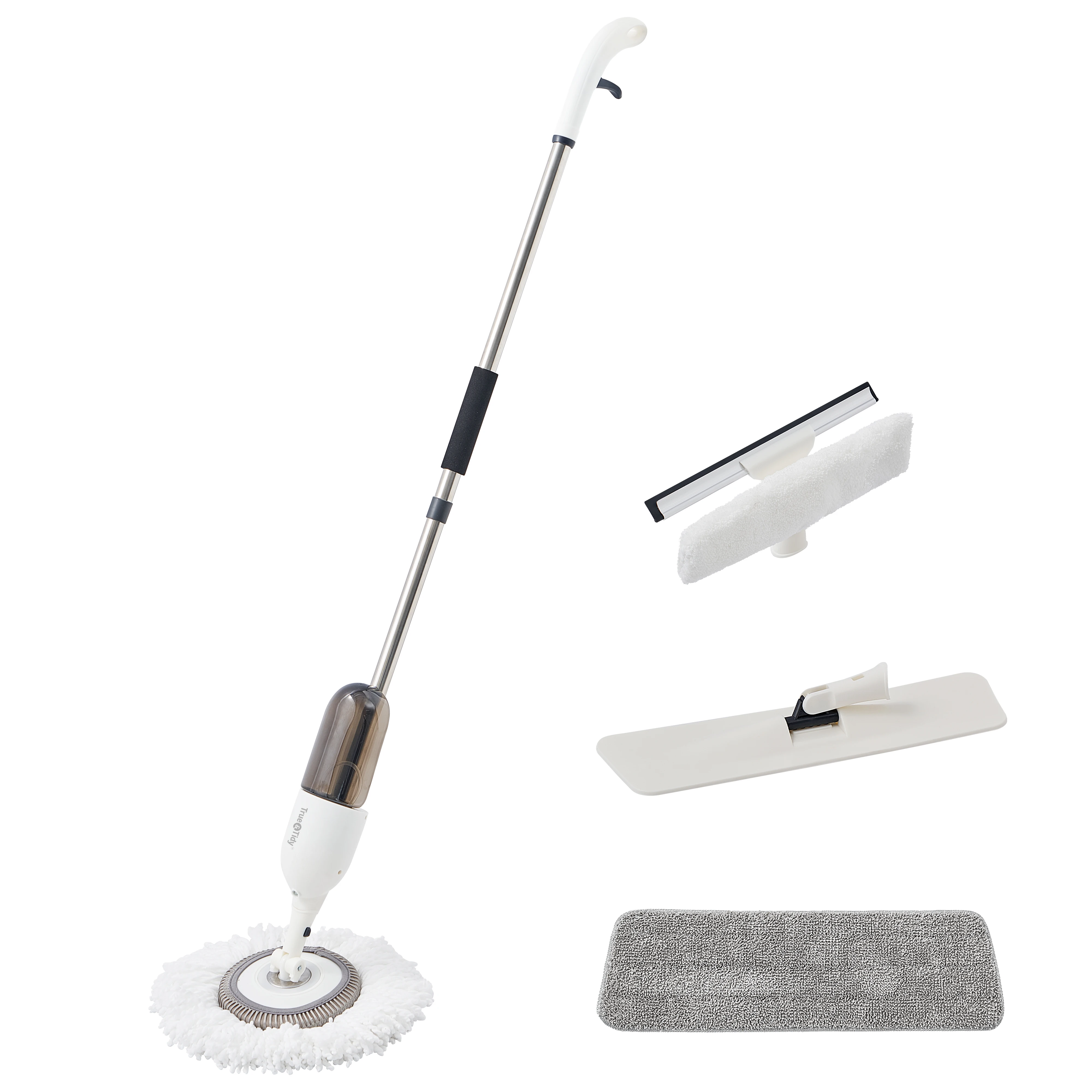 

Upgraded Eco-Friendly Spray Mop Sweeper Broom with Three 360º Interchangeable Reusable Mop Heads for Cleaning Home