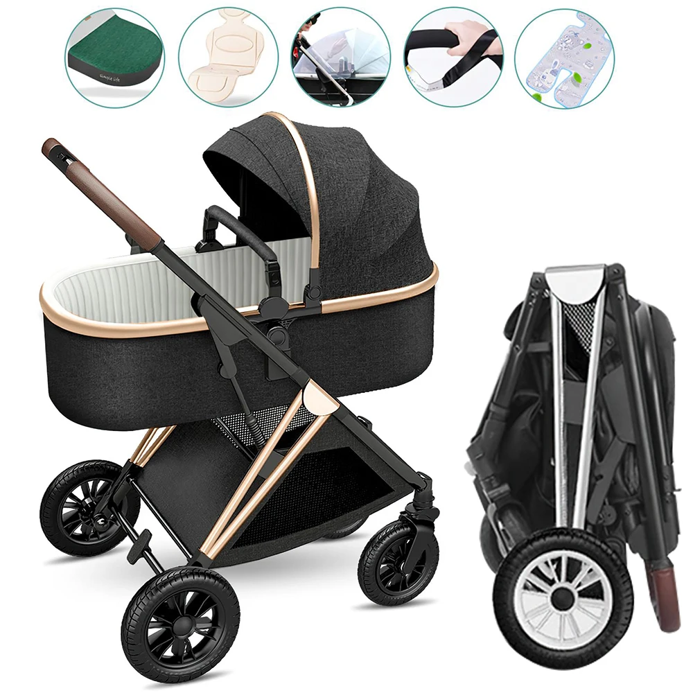 Baby Stroller 2 in 1 Portable Travel Baby Carriage Sit And Lie Down Folding Prams High Landscape Car for Newborn Baby