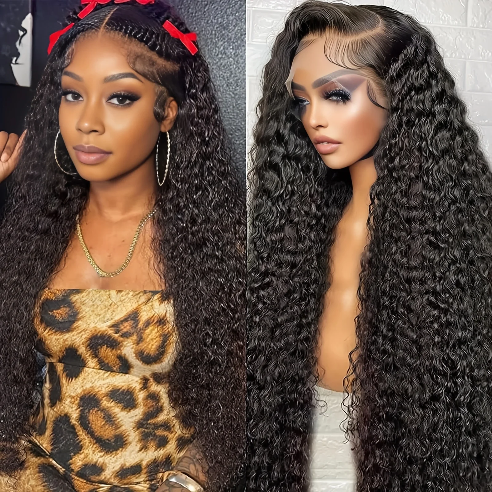 

Deep Wave Human Hair wigs 30 40 inch 13x6 Natural Black Brazilian Curly Loose Deep Wave 13x4 HD Lace Frontal Wig For Women
