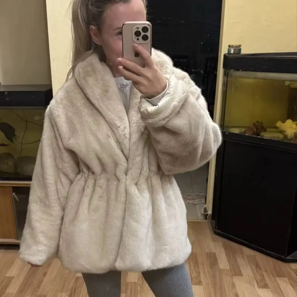 2026 Casual Warm Eco Fur Coat For Women Lapel Drawstring Autumn Winter Outerwear Oversized Women's Winter Faux Mink Fur Jackets