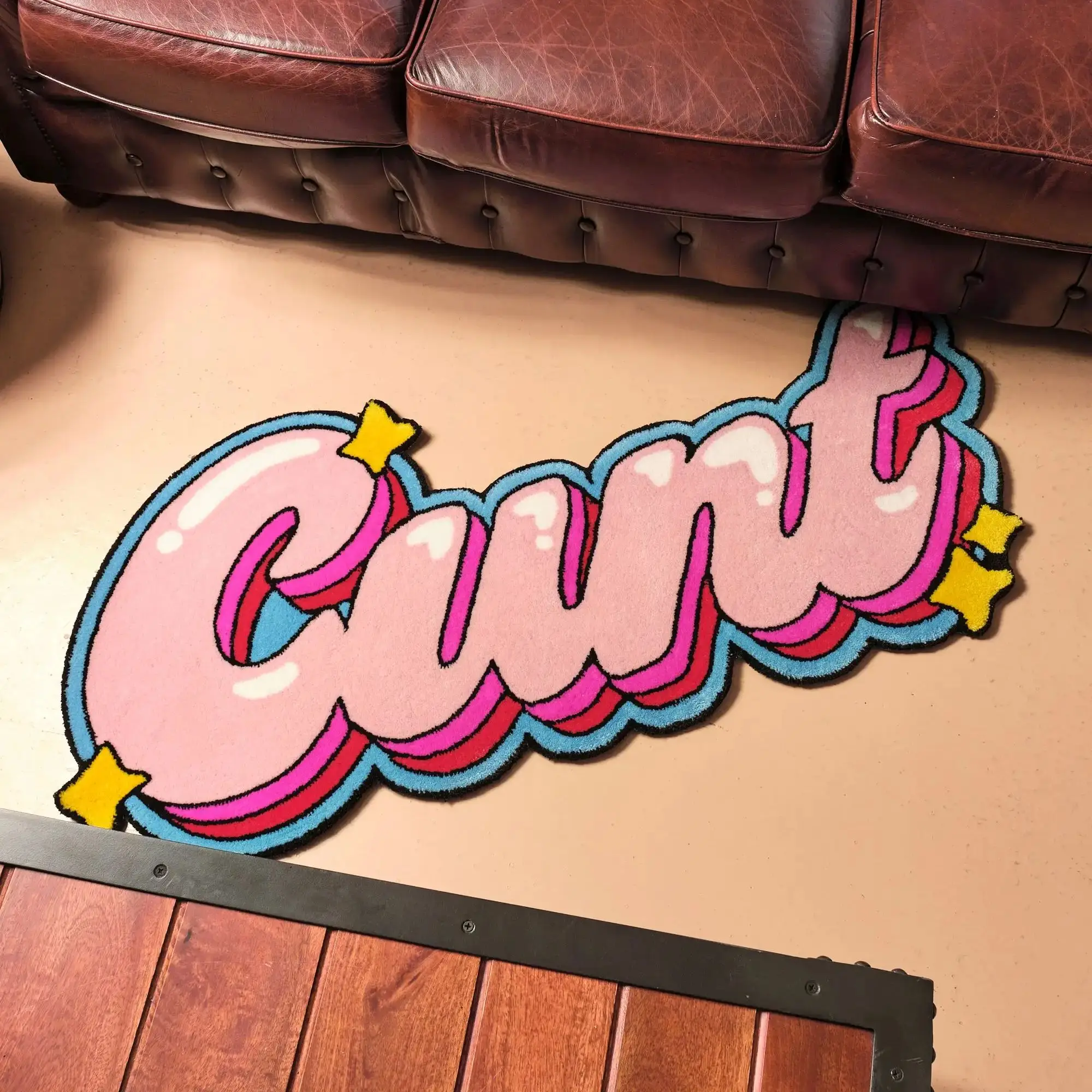 Pink Cute 3D Art Font Rug Printing Technology Simple Housewarming Gift Handmade Non-Slip Decorative Carpet