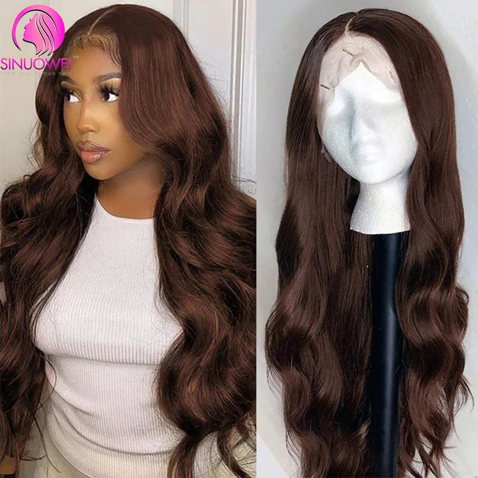 Sinuowei Brown Colored Lace Front Human Hair Wig Brazilian Body Wave Remy Lace Frontal Wigs For Women Glueless Lace Closure Wig