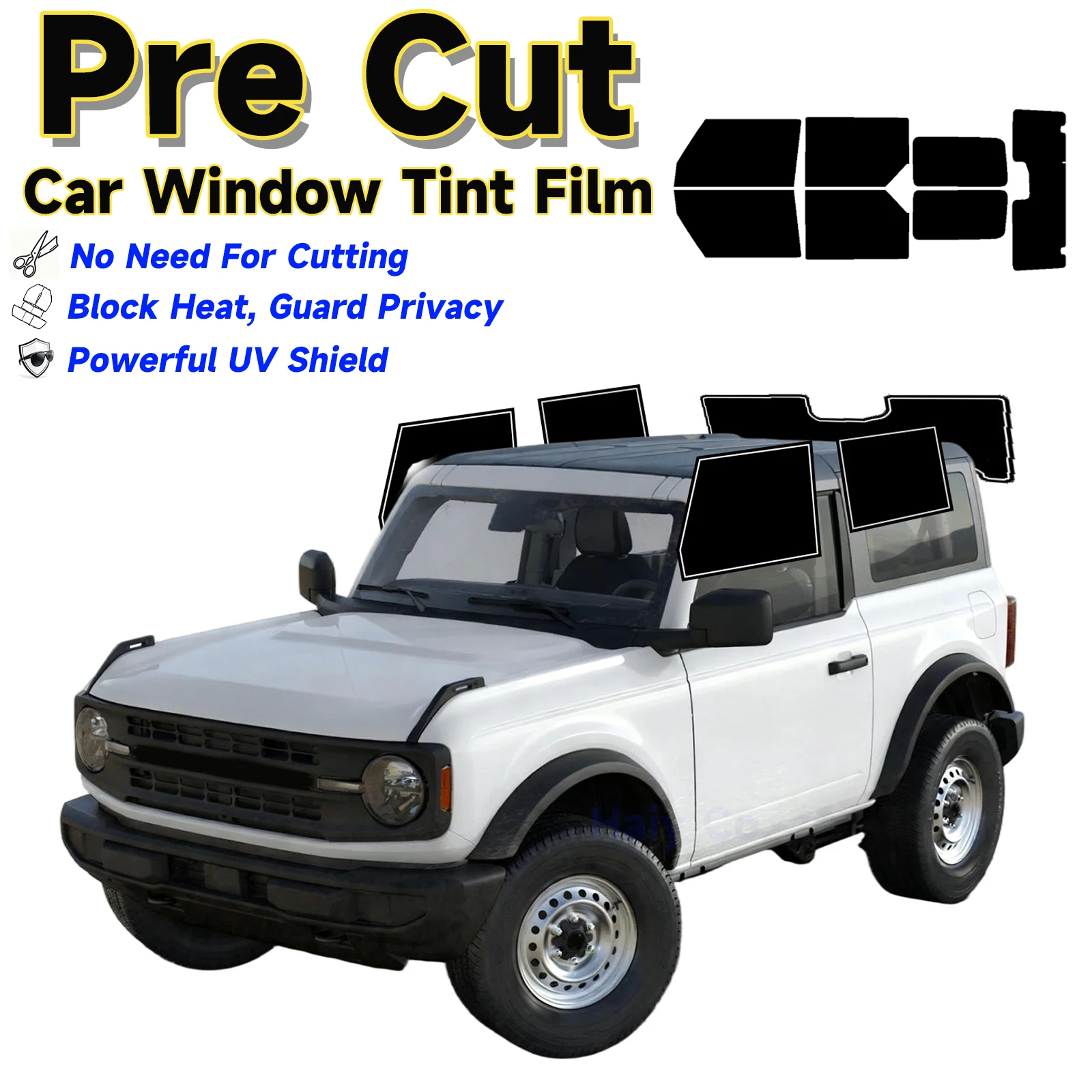 

Предварительно вырезанный оттенок окон для Ford Bronco 2Door 2021-2025, авто наклейка, блокировка солнца и ультрафиолета, тепло и блики, 2-слойная защитная пленка для окон, тент