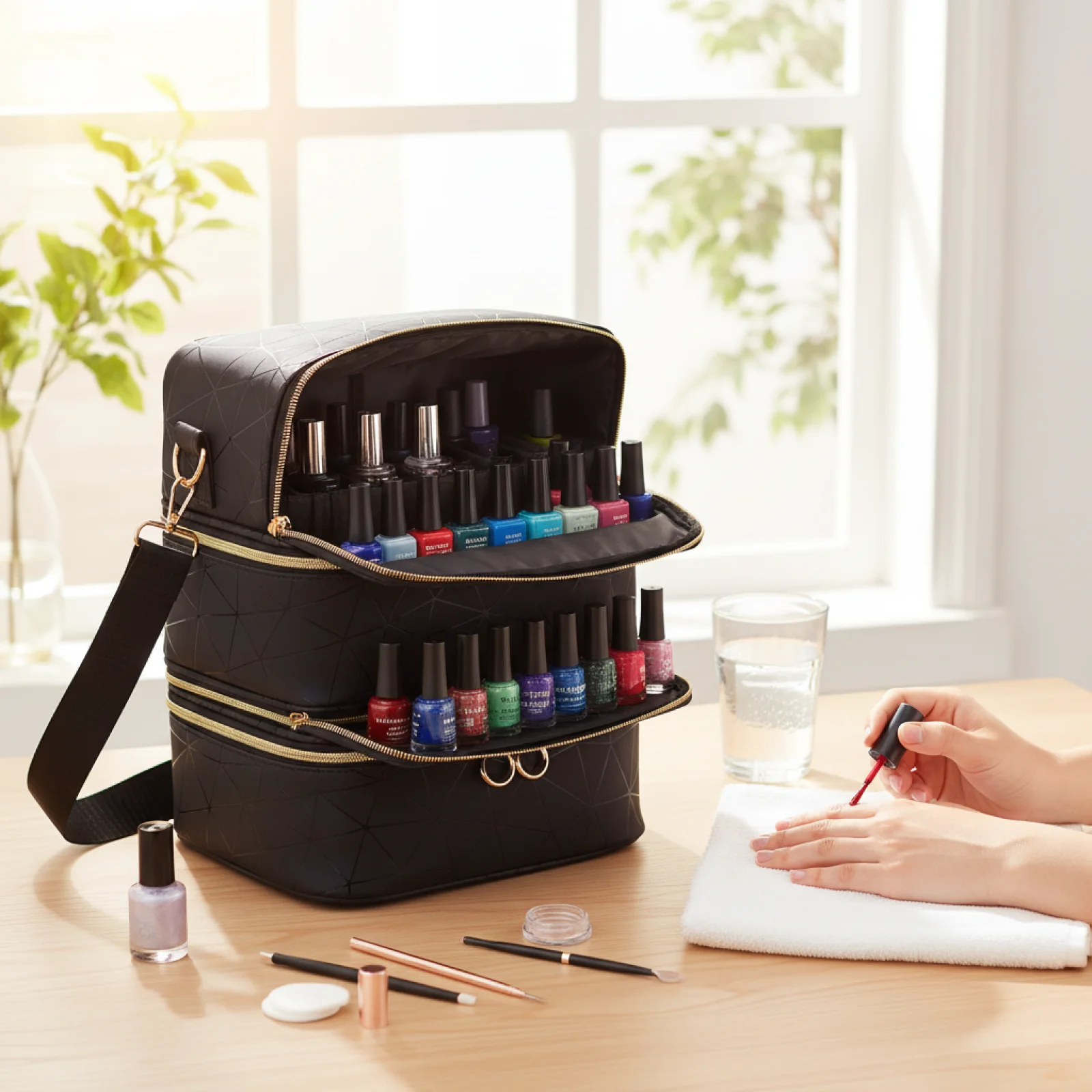 

Сумка-органайзер для лаков для ногтей на молнии, профессиональный вместительный кейс, стильная многофункциональная косметичка для аксессуаров