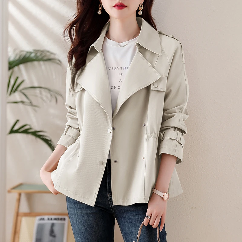 Style Aso Women Spring Autumn Short Trench Coat waist string luxurious Oo-O BB0110